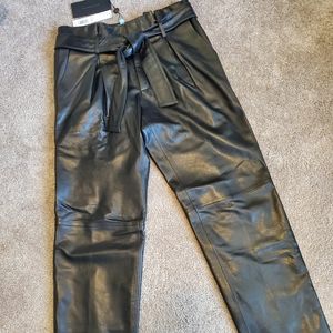 Womens NWT Black Real Leather Antonio Melani Highwaisted belted pants